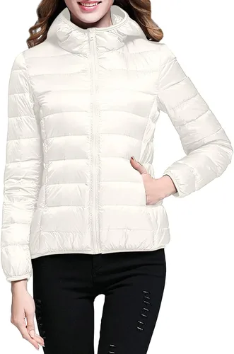 Vista 2 de Chaqueta acolchada para mujer 2023, cálida y plegable, ligera, ajustada, con capucha, abrigo corto de plumón de pato