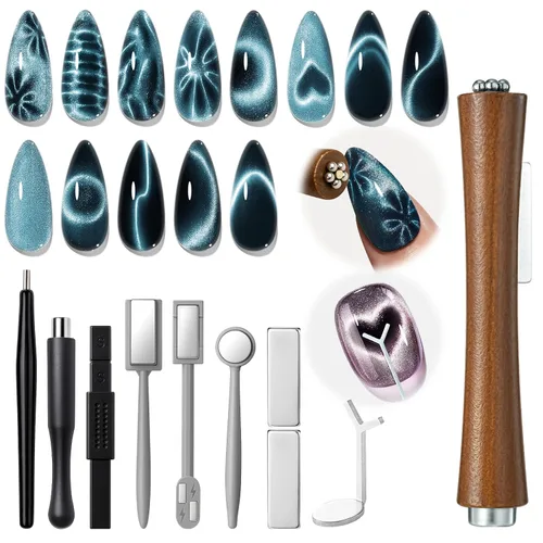 Vista 32 de modelones Juego de imanes de ojo de gato, esmalte de gel francés con corazón de ojo de gato, kit de herramientas de uñas de doble cabeza 5 en 1