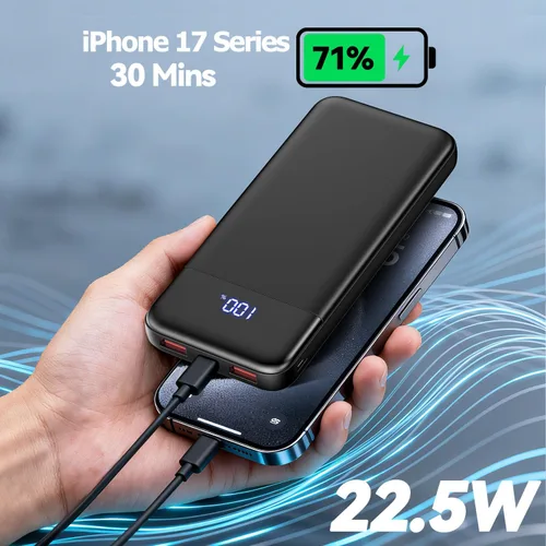 Vista 2 de Cargador portátil, banco de energía delgado de 10000mAh, cargador de teléfono portátil de 22.5W PD QC con carga rápida de 3 salidas y 2 entradas