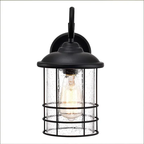 Vista 6 de MICSIU Aplique de pared exterior negro texturizado, lámpara exterior de 12 pulgadas con vidrio transparente de semilla, luces exteriores