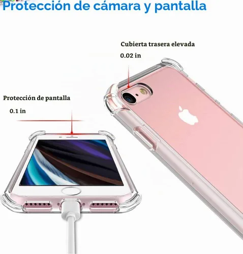 Vista 5 de Funda compatible con iPhone SE 2nd 2020 / iPhone SE 3 2022, protector de pantalla delgado, absorción de golpes, esquinas reforzadas, silicona TPU