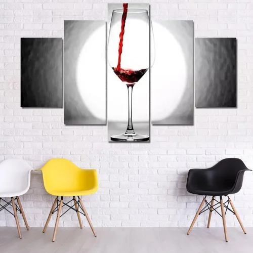 Vista 35 de TUMOVO - 5 cuadros de vino tinto con impresión de alta definición sobre lienzo.