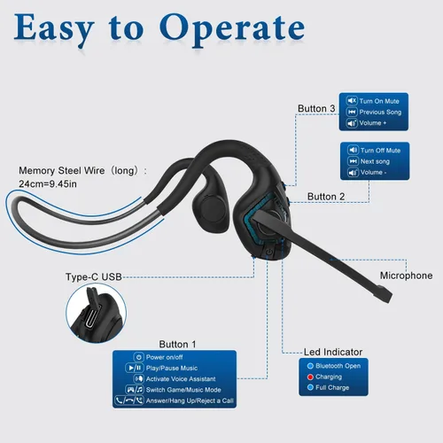 Vista 7 de BANIGIPA G2 Cyan - Auriculares inalámbricos Bluetooth con micrófono con cancelación de ruido, 270 giratorios, cómodos, batería de larga duración