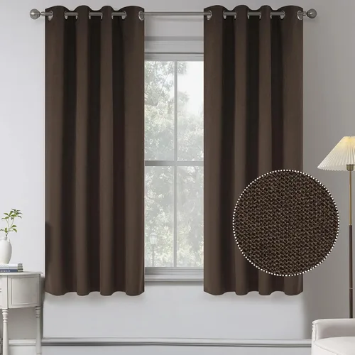 Vista 48 de KEQIAOSUOCAI Cortinas de lino 100% opacas de 100 pulgadas de largo, 2 paneles para dormitorio, estilo casa de campo moderna, completamente negro