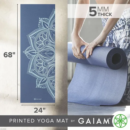Vista 3 de Gaiam - Esterilla de yoga premium de 5mm con estampado, gruesa y antideslizante para todo tipo de yoga, pilates y entrenamientos en el suelo