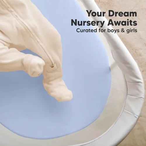 Vista 8 de Paquete de 2 sábanas orgánicas para cuna para niños, niñas, sábana bajera (lino azul) 100% Cotton Bassinet Mattress Sheets, Compatible with Halo