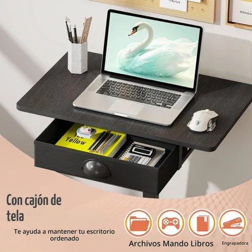 Vista 4 de Escritorio de computadora de altura ajustable con cajones, pequeño carrito de escritorio móvil para laptop con ruedas para espacios pequeños