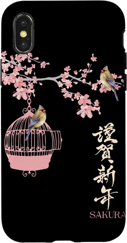 Vista 4 de iPhone 15 Japonés flor árbol abierto pájaro jaula Sakura festival caso