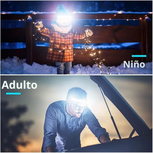 Vista 8 de Linterna frontal recargable, paquete de 3 faros LED brillantes de haz ancho, linterna con luz trasera roja, 1200 lúmenes, ligero, ajustable