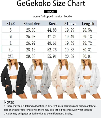 Vista 4 de Sudaderas con capucha de manga larga con cremallera completa para mujer, sudaderas casuales de gran tamaño con bolsillos