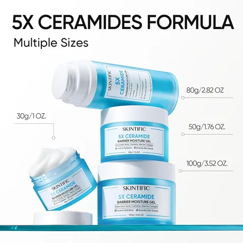 Vista 8 de SKINTIFIC Hidratante facial con 5 ceramidas, crema reparadora de barrera hidratante para pieles sensibles/aceitosas, ácido hialurónico y centella