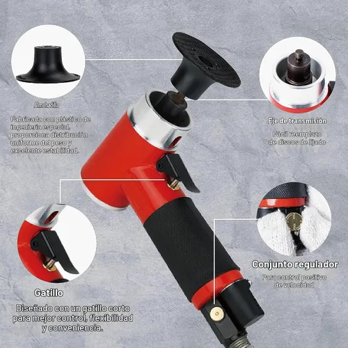 Vista 6 de Kit de pulidora neumática mini lijadora orbital, herramienta de preparación de superficie de ángulo recto de aire de 2 pulgadas con 41 discos