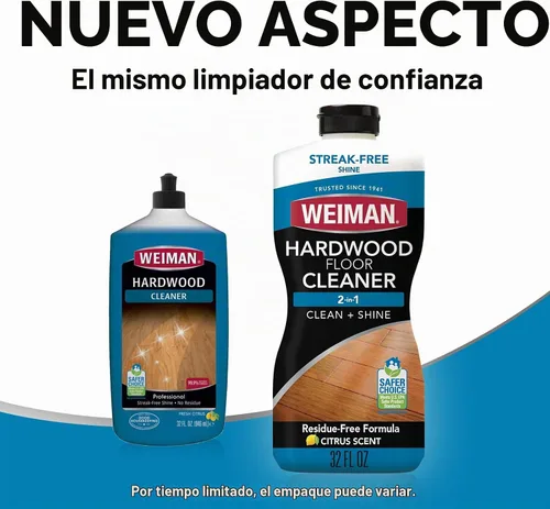 Vista 8 de Weiman Limpiador de pisos de madera dura de un galón y botella exprimible recargable, superficies de madera acabadas