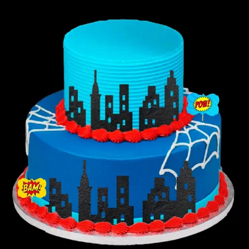 Vista 3 de CakeSupplyShop Decoración de borde de pastel con temática escénica (telón de fondo de ciudad iluminado de superhéroe)