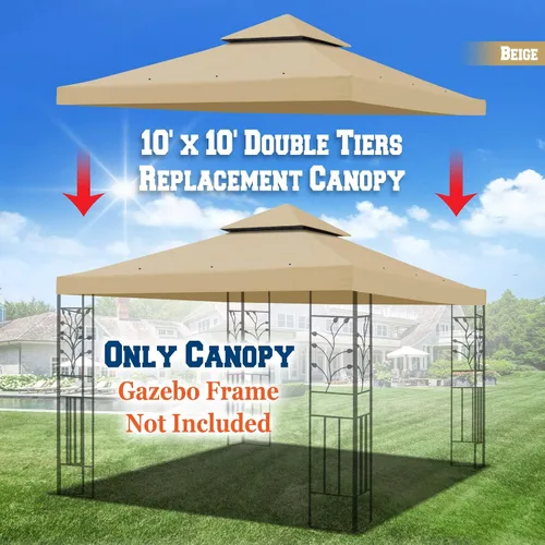 Vista 3 de BenefitUSA Toldo de repuesto para kiosco de 10 x 10 pies, cubierta superior de doble nivel (beige)