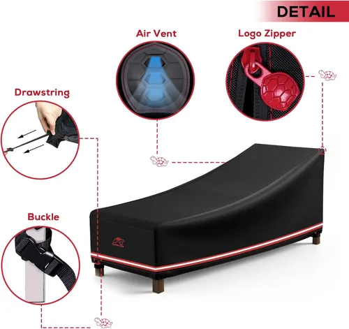 Vista 4 de Turtle Life Funda para silla de patio, impermeable, resistente, para exteriores, con ventilación de aire mejorada, 1 paquete, 64 pulgadas de largo x