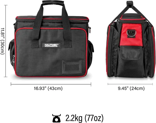 Vista 4 de HAUTMEC HT0408 - Bolsa de herramientas para técnicos de alta resistencia, 42 bolsillos 1680D, con compartimento para portátil, base dura resistente