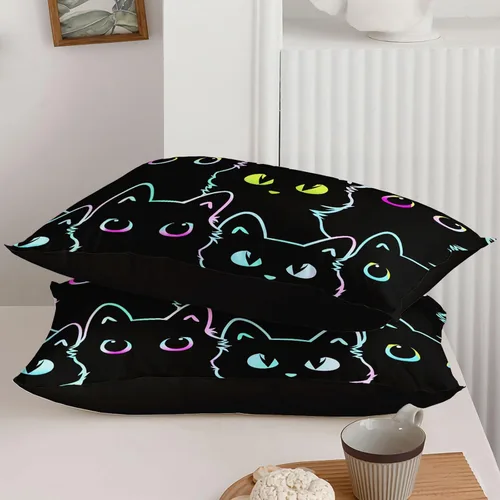 Vista 6 de Axolotl Protector de colchón de dibujos animados con 2 fundas de almohada, bonita funda de colchón color negro degradado, protector de colchón