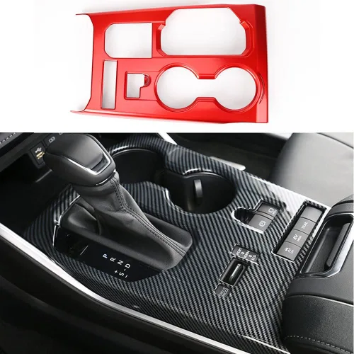 Vista 8 de LEXLEY Marco de palanca de cambios estilo fibra de carbono, cubierta de panel de consola, soporte para tazas, calcomanía decorativa compatible