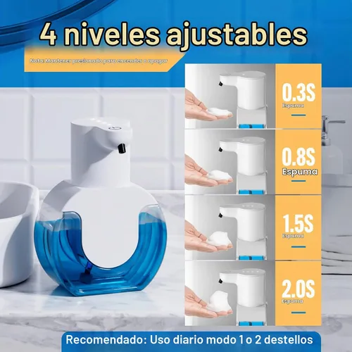 Vista 3 de Dispensador automático de jabón, sensor manos libres, 4 niveles de espuma ajustables, recargable y montaje en pared (15 oz/420 ml) para baño y cocina