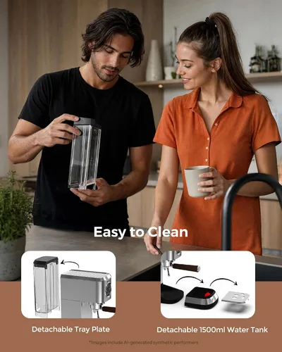 Vista 7 de Máquina de café expreso de 20 bares, cafetera compacta con espumador de leche, cafetera espresso con tanque de agua extraíble de 50 onzas