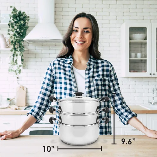Vista 8 de CONCORD - Utensilios de cocina de acero inoxidable de 3 niveles, 9.4 in (compatible con inducción)