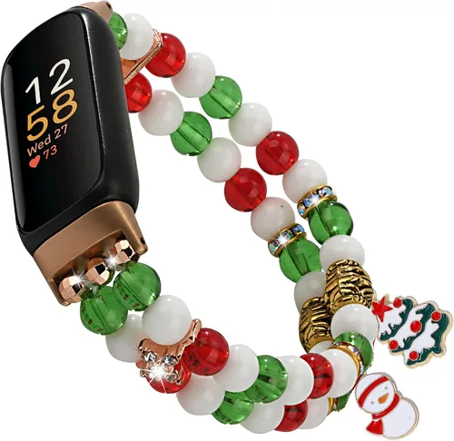 Vista 12 de Wongeto Compatible con correas Fitbit Luxe, pulsera elástica de perlas estirable de moda hecha a mano para mujeres, correa de reemplazo