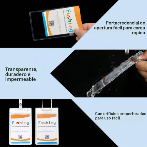 Vista 5 de Fushing 20 soportes para tarjetas de identificación extragruesos, exclusivos de plástico transparente de doble cubierta para identificación, soporte