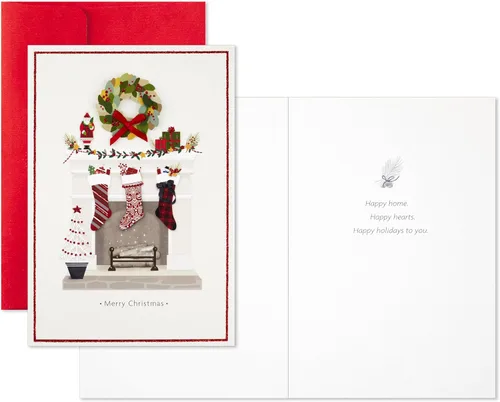 Vista 4 de Hallmark - Tarjetas de Navidad hechas a mano en caja (12 tarjetas con sobres) Chimenea, Hogar Feliz