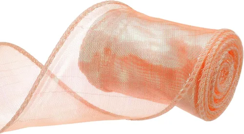 Vista 48 de MECCANIXITY - Cinta de organza con cable de 1 1/2" de ancho, brillante, transparente, con brillo irisado en tonos pastel, cinta de gasa para Beige