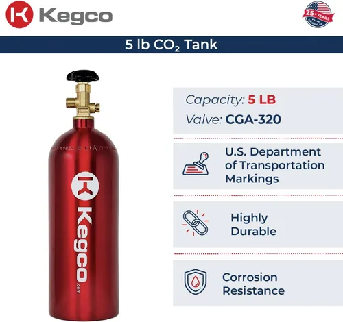 Vista 3 de Kegco Elite Series - Kit de grifo de barril de extracción directa con tanque de CO2 rojo de 5 libras