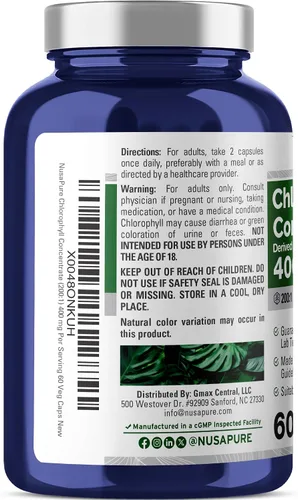 Vista 3 de Concentrado de clorofila, sin OMG, 400 mg, 60 cápsulas vegetales - 30 porciones