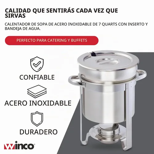 Vista 3 de Winco 207 - Calentador de sopa de acero inoxidable, 7 cuartos de galón, mediano