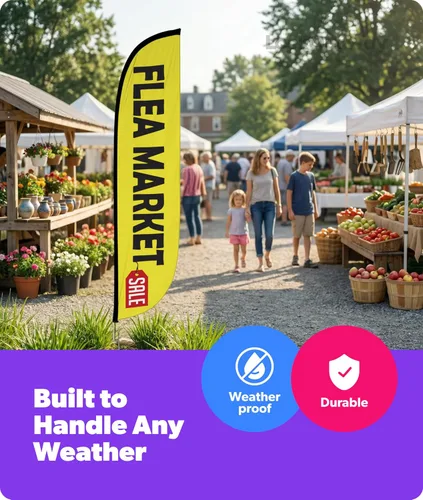 Vista 5 de LookOurWay Bandera de plumas – Banderas publicitarias de 12 pies de alto para promoción de negocios y eventos al aire libre – Bandera Swooper Only