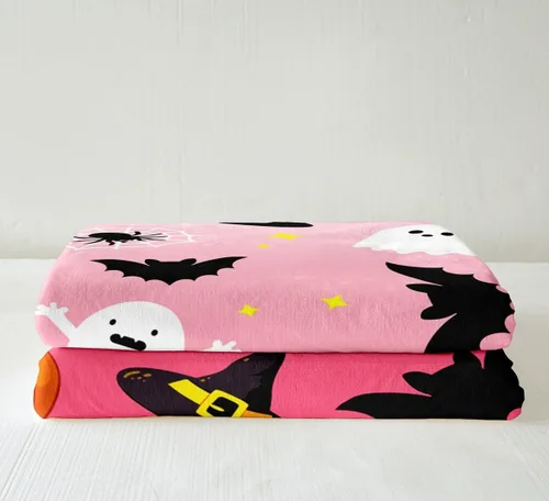 Vista 4 de Manfei Manta de Halloween con farol de calabaza, fantasmas, para decoración de habitación de niños y niñas, manta de araña negra para sofá, manta