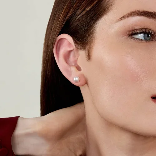 Vista 17 de THE PEARL SOURCE White Japanese Akoya Pearl Stud Earrings for Women – Genuine Cultured Pearls, Hypoallergenic Jewelry with Secure 14k Gold Backing