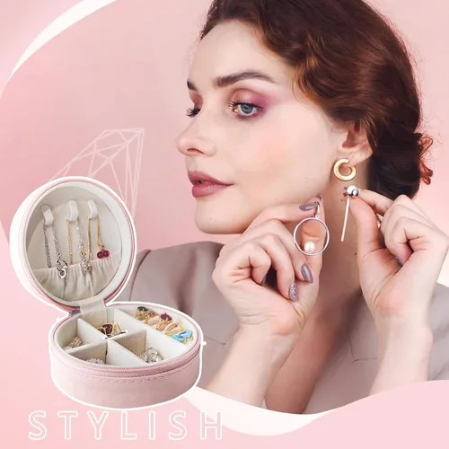 Vista 5 de Joyero de viaje portátil de viaje personalizado con flores rosas para collares, aretes, anillos, organizador de cajas de almacenamiento, accesorios