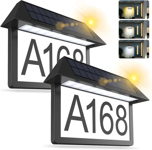 Vista 4 de Lámpara solar de señal de dirección, número de casa luminoso impermeable, 3 temperaturas de color 3000 K/4500 K/6000 K, placa de dirección