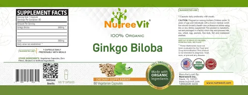Vista 4 de NutreeVit Cápsulas 100% orgánicas de ginkgo biloba - Botella de 60