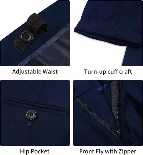 Vista 5 de Conjunto de traje formal para niños, 5 piezas, ajustado 3 piezas azul oscuro