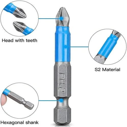Vista 3 de 12 unids 1.969 in S2 acero magnético antideslizante cruz Pozidriv Destornillador Bits Set PH1 PH2 PH3 PZ1 PZ2 PZ3 1/4 pulgada hexagonal cabeza cruz