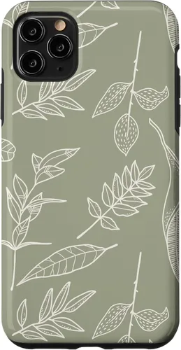Vista 13 de Carcasa para iPhone 16, diseño de hojas y flores, color verde salvia