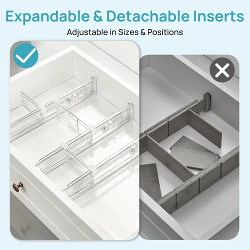 Vista 8 de Vtopmart Separadores de cajones de 2.36” con inserciones expandibles, organizador de cajones de cocina ajustable de 12.8"-22.3", separador