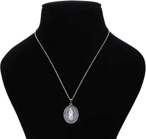 Vista 6 de Vanbelle Rhodium Plated 925 Sterling Silver Our Lady of Guadalupe Medal Pendant Necklace for Men and Women
