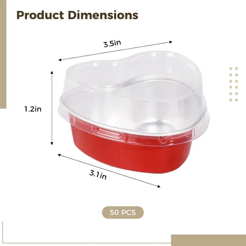 Vista 5 de 50 mini moldes para pasteles con tapas, mini latas para tartas, moldes de papel de aluminio en forma de corazón con tapas, recipiente para tartas