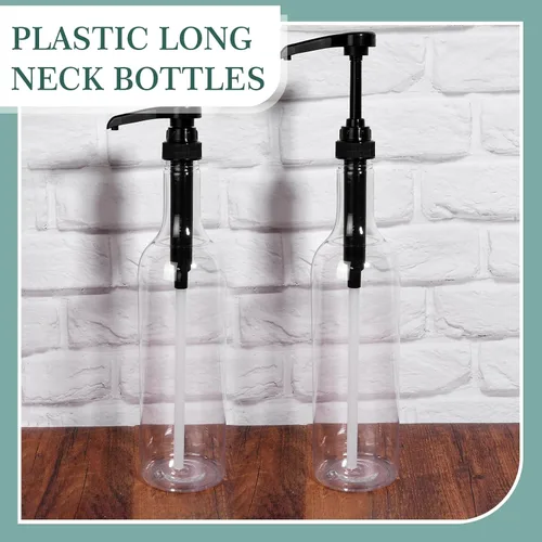 Vista 3 de Maxdot 2 piezas botellas de jarabe de 25 oz con bomba, botellas de cuello largo, dispensador de bomba de jarabe de plástico para accesorios de bar