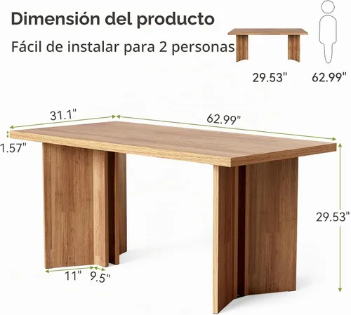 Vista 3 de LITTLE TREE Juego de mesa de comedor de madera para 6, mesa de cocina rectangular de 63 pulgadas, mesa de comedor moderna para el hogar, comedor