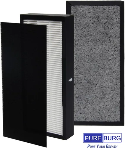 Vista 4 de PUREBURG Filtro de repuesto compatible con purificadores de aire Alen T100 T300, paquete de 2 unidades H13 HEPA y prefiltro de carbón activado Air