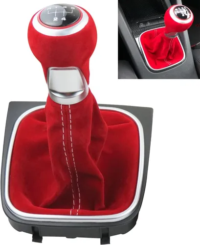 Vista 7 de Pomo para palanca de cambio de coche, funda protectora contra el polvo, para VW Golf 5 6 MK5MK6 R32 GTI 04-09, rojo y negro, de ante suave (negro)