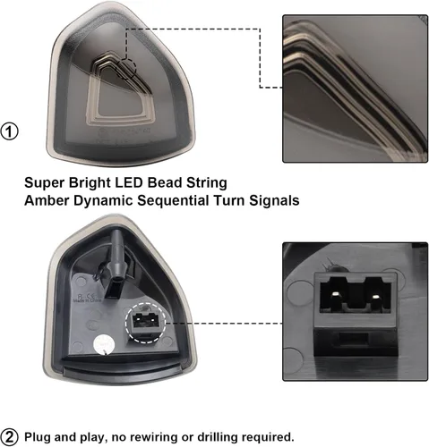 Vista 5 de Espejo de remolque lateral, luces intermitentes LED compatibles con Ram 1500 2010-2023/para Ram 1500 Classic 2019-2022/para Ram 2500 2010-2018